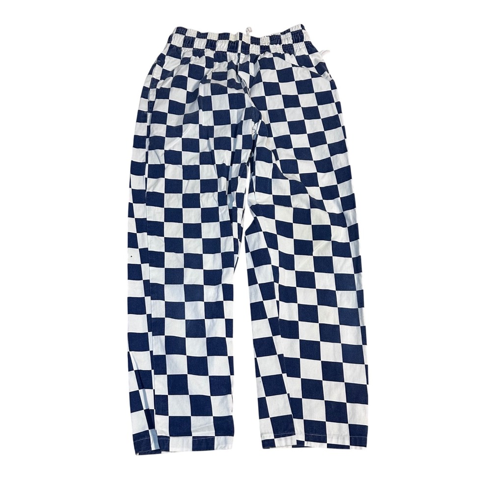 Cookman Chef Pants Navy Blue White Checkered Elastic Waist Mens Size S Small